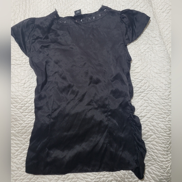 Calvin Klein Black Silky Flutter Sleeve Ruched V-Neck Top Size M - Picture 6 of 8